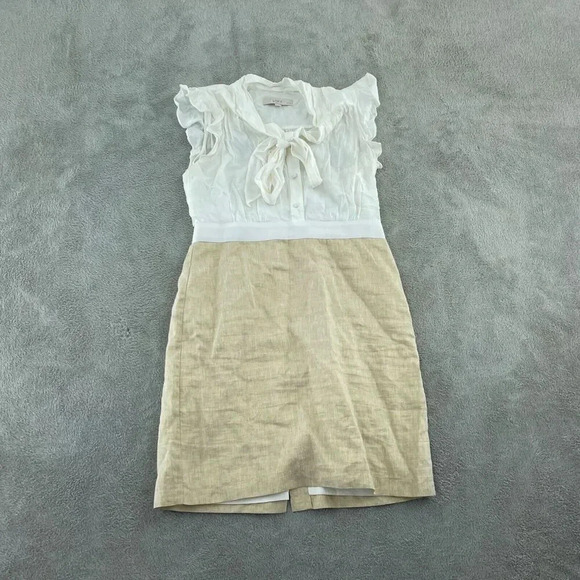 Ann Taylor LOFT Petite White & Beige Dress Size 10P 4272 - Picture 1 of 9
